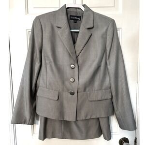 Evan Picone Petite Gray Skirt Suit Set Women's Size 14P Business Career